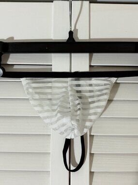 Mesh Stripe G-String -- White/Black